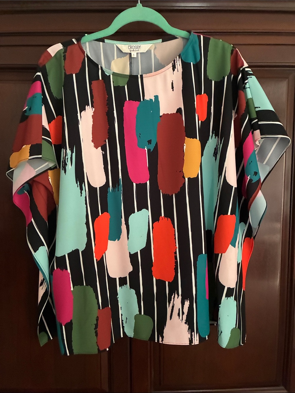 CROSBY by Mollie Burch Black Tee with Multicolor Brushstroke Spots